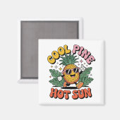 Cool Pine Hot Sun Retro Pineapple Summer Vibes マグネット (正面/裏面)