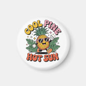 Cool Pine Hot Sun Retro Pineapple Summer Vibes マグネット (正面)