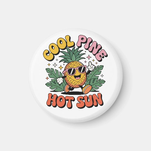 Cool Pine Hot Sun Retro Pineapple Summer Vibes マグネット (正面)