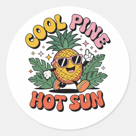 Cool Pine Hot Sun Retro Pineapple Summer Vibes ラウンドシール (正面)