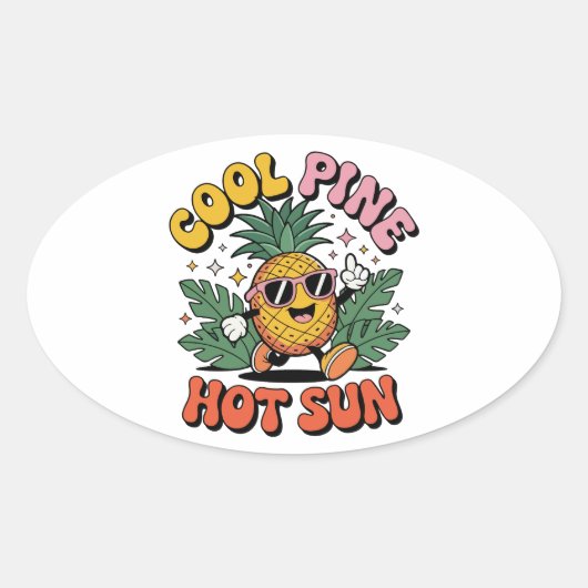 Cool Pine Hot Sun Retro Pineapple Summer Vibes 楕円形シール (正面)