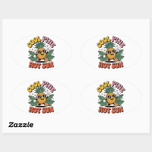 Cool Pine Hot Sun Retro Pineapple Summer Vibes 楕円形シール (シート)