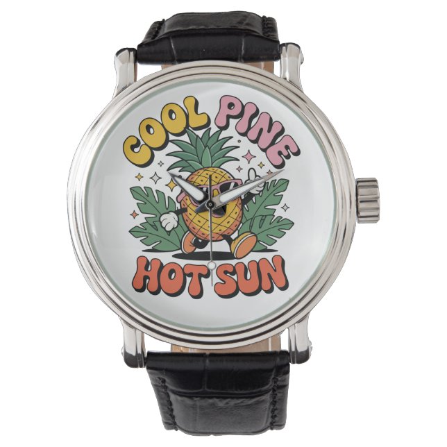 Cool Pine Hot Sun Retro Pineapple Summer Vibes 腕時計 (正面)