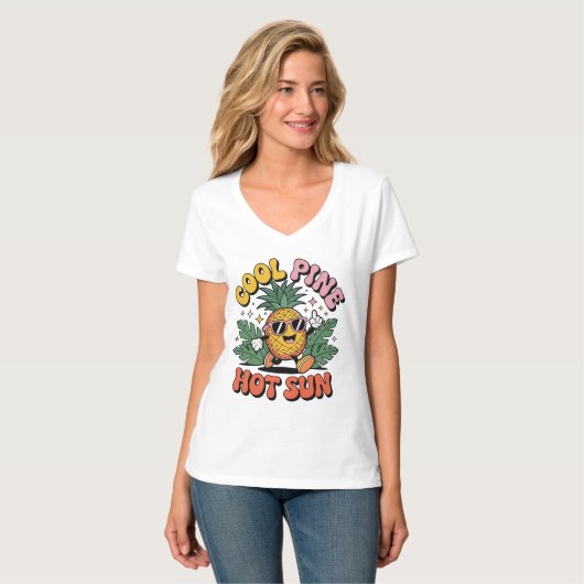 Cool Pine Hot Sun Retro Pineapple Summer Vibes Tシャツ (正面フル)