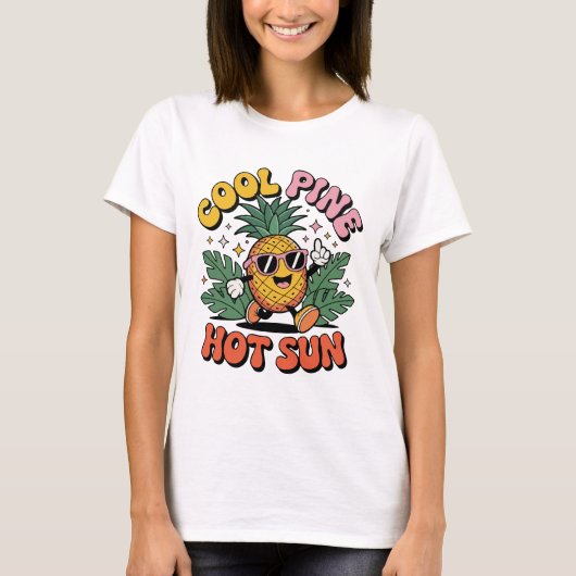 Cool Pine Hot Sun Retro Pineapple Summer Vibes Tシャツ (正面)