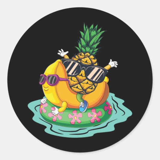 Cool Pineapple Banana Summer Vacation Relax ラウンドシール (正面)