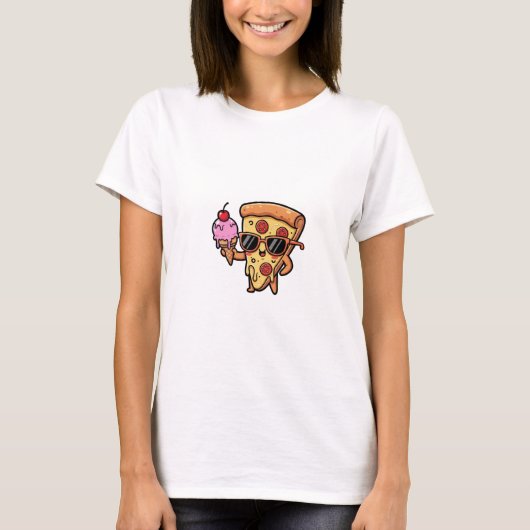 Cool Pizza Slice Character Wearing Sunglasses Hold Tシャツ (正面)