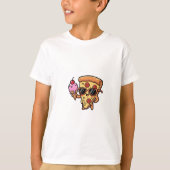 Cool Pizza Slice Holding Ice Cream Cone Kids Tシャツ (正面)