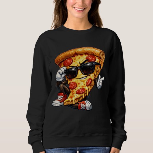 Cool Pizza Slice Mascot with Sunglasses Art スウェットシャツ (正面)