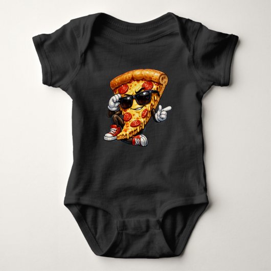 Cool Pizza Slice Mascot with Sunglasses Art ベビーボディスーツ (正面)