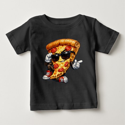 Cool Pizza Slice Mascot with Sunglasses Art ベビーTシャツ (正面)