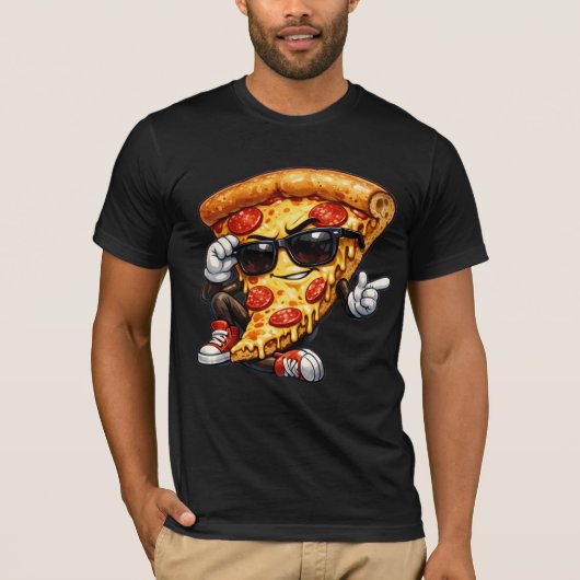 Cool Pizza Slice Mascot with Sunglasses Art Tシャツ (正面)