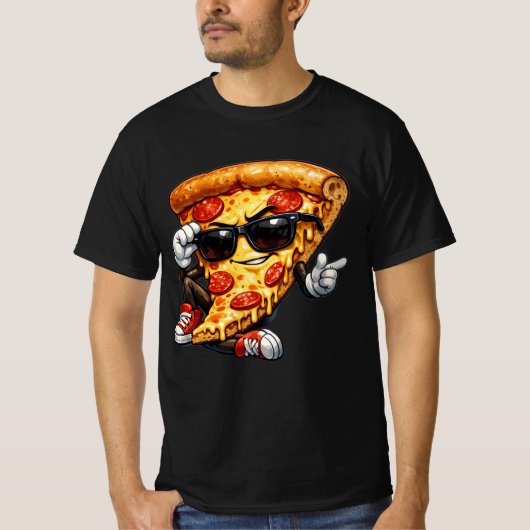 Cool Pizza Slice Mascot with Sunglasses Art Tシャツ (正面)