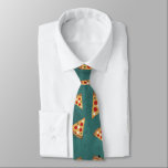 Cool pizza slices vintage teal pattern ネクタイ<br><div class="desc">Unique custom gift for him. 
Cool and fun pizza slices pattern on rustic dark teal green blue - unique gift for foodies,  restaurateurs,  pizzerias.. Juicy vector made pizza with crunchy crust,  cheese,  salami,  champignon mushrooms,  olives and a sprinkle of oregano.</div>