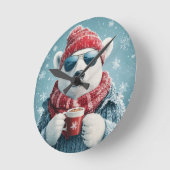 Cool Polar Bear Wall Clock with Hot Cocoa - Fun Wi ラウンド壁時計 (傾斜)