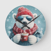 Cool Polar Bear Wall Clock with Hot Cocoa - Fun Wi ラウンド壁時計 (正面)