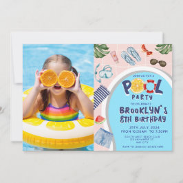 Cool Pool Party Photo Birthday 招待状