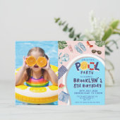 Cool Pool Party Photo Birthday 招待状 (スタンド正面)