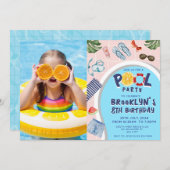 Cool Pool Party Photo Birthday 招待状 (正面/裏面)