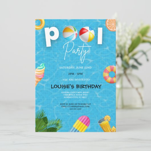 Cool Pool Party | Swimming Birthday 招待状 (スタンド正面)