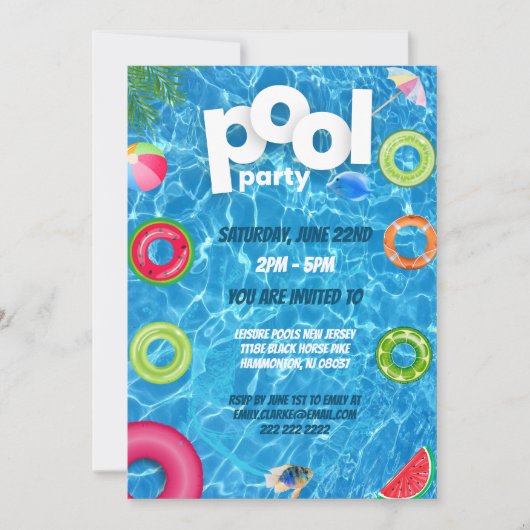 Cool Pool Party | Swimming Birthday  招待状 (正面)