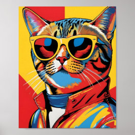 Cool Pop Art Cat in Sunglasses ポスター