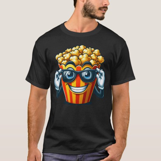 Cool Popcorn Cartoon Sunglasses Cinema retro Tシャツ (正面)