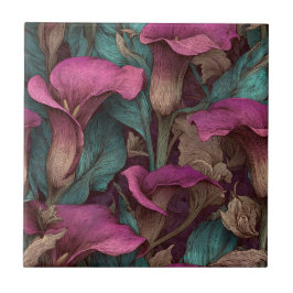 Cool Portuguese Calle Lilies  Tiles  For Bathroom  タイル