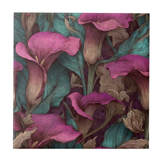 Cool Portuguese Calle Lilies  Tiles  For Bathroom  タイル (正面)