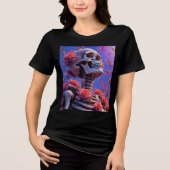 Cool Psychedelic Skeleton Neon Cyberpunk Aesthetic トライブレンドTシャツ (正面)