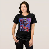 Cool Psychedelic Skeleton Neon Cyberpunk Aesthetic トライブレンドTシャツ (正面全面)