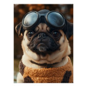 Cool Pug Dog with Aviator Goggles & Cozy Sweater ポスター (正面)