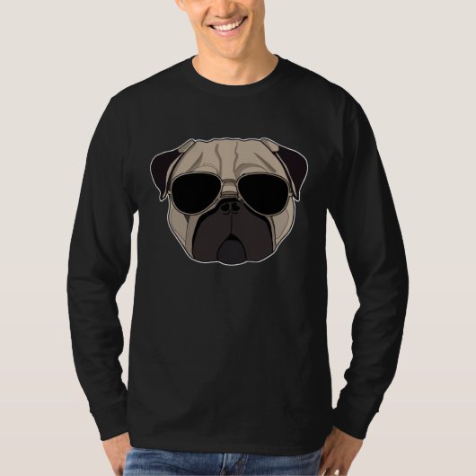 Cool Pug  Hipster Pug with sunglasses Tシャツ (正面)