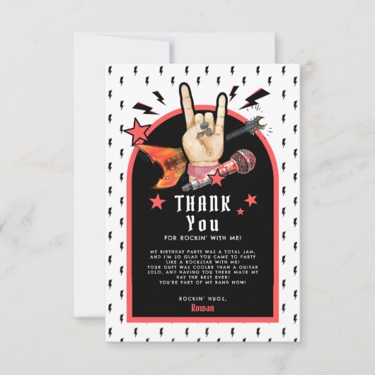 Cool Punk Rockstar Birthday Thank You Card サンキューカード (正面)