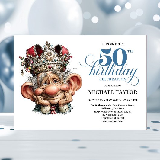 Cool Quirky Man 50 Birthday Editable Invitation 招待状