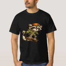 Cool Raccoon Skateboard Graphic T-Shirt