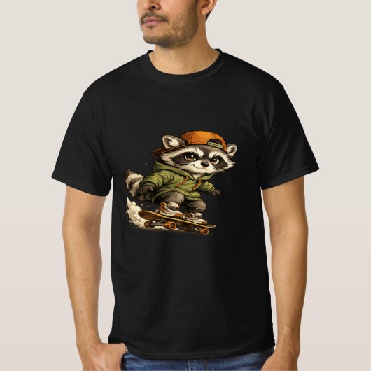Cool Raccoon Skateboard Graphic T-Shirt Tシャツ (正面)