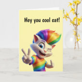 Cool Rainbow Cat Birthday カード (黄色い花)