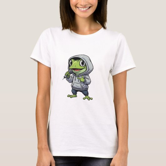 Cool Rapping Green Frog Character Tシャツ (正面)