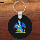 Cool Reading Books Dragon Book Lover Bookworm Men  キーホルダー (正面)