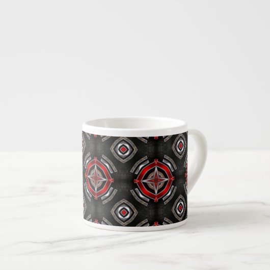 Cool Red and Black Geometric Pattern エスプレッソカップ (正面右)