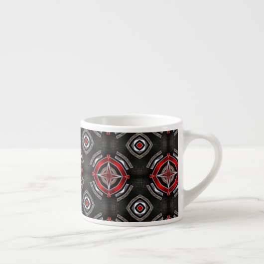 Cool Red and Black Geometric Pattern エスプレッソカップ (右)