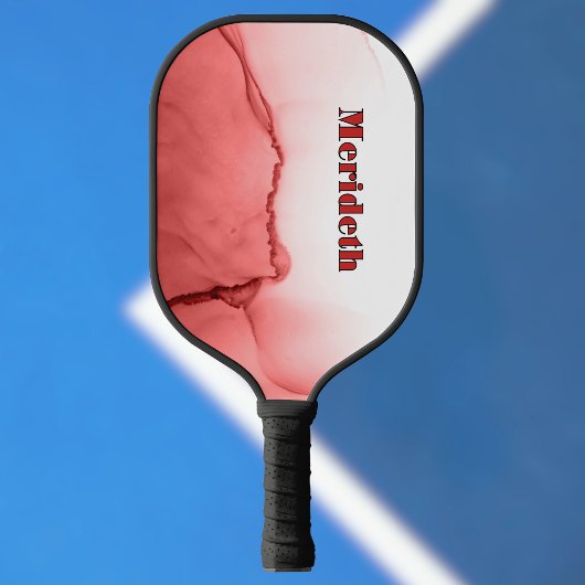 Cool Red and White Faux Alcohol Ink Pour Monogram ピックルボールラケット