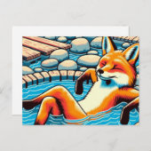 Cool Red Fox in a Hotspring Pool ポストカード (正面/裏面)