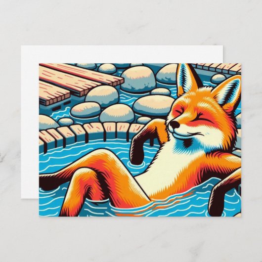 Cool Red Fox in a Hotspring Pool ポストカード (正面/裏面)