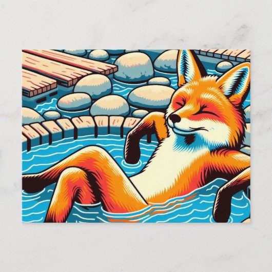Cool Red Fox in a Hotspring Pool ポストカード (正面)