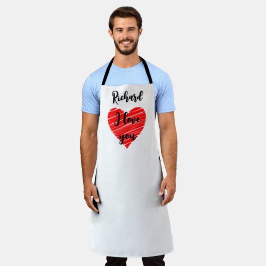 Cool red heart I love you for boyfriend エプロン (着用した状態)