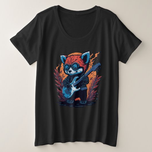 Cool Red Panda Playing Guitar Graphic Animal Enthu プラスサイズTシャツ (デザイン正面)