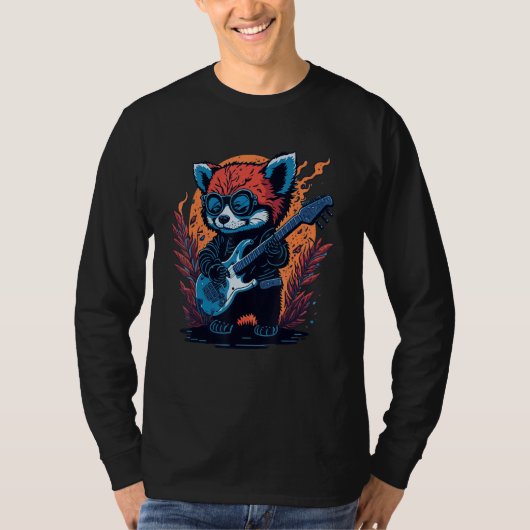 Cool Red Panda Playing Guitar Graphic Animal Enthu Tシャツ (正面)