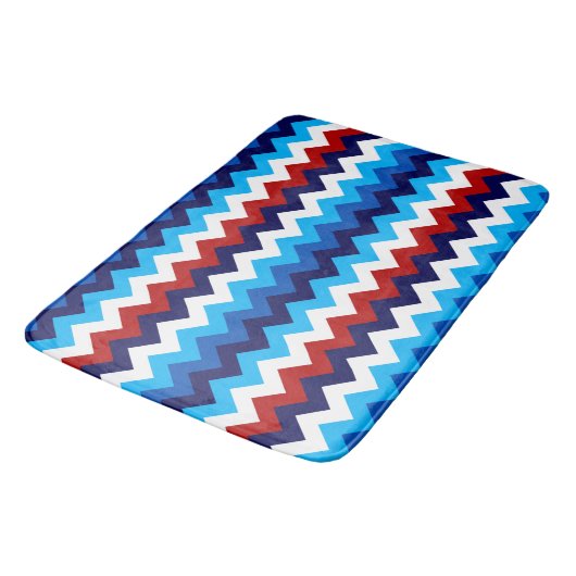 Cool Red White Blue Chevron Print Large Bath Mat バスマット (アングル)